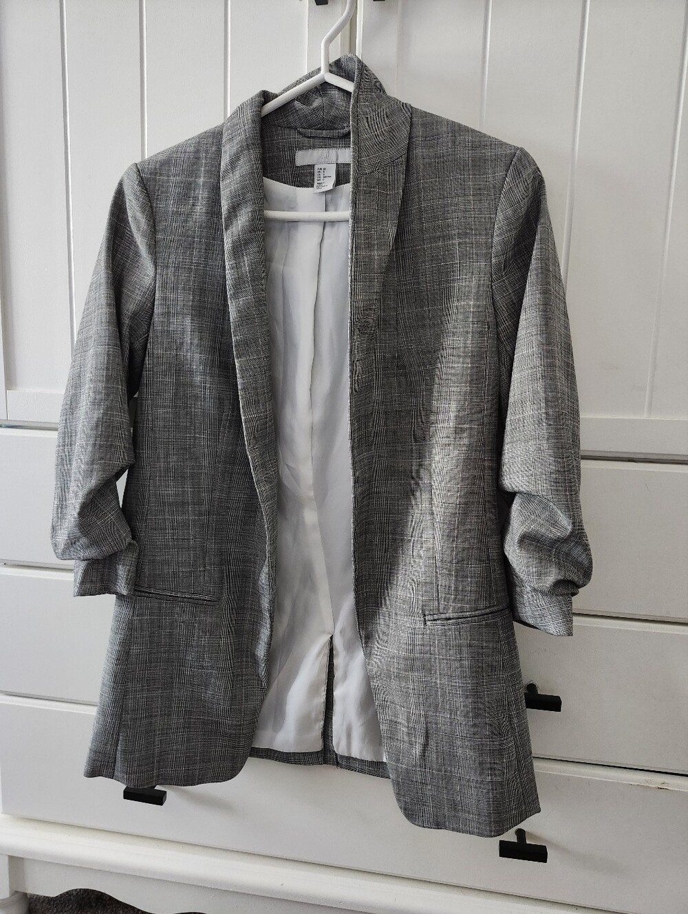 Gray Womans Open-Front Blazer With ruched Sleeves Sz S